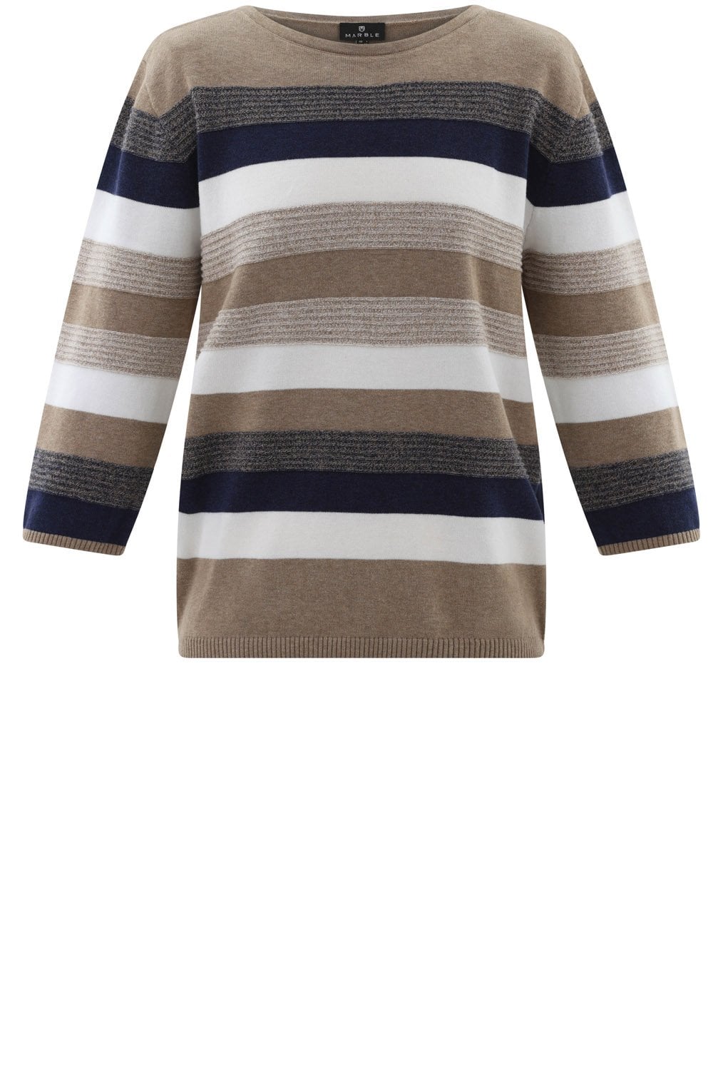 Toffee Brown Ribbed Knit Striped Jumper