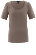 Toffee Brown Silver Button Detail T Shirt