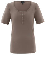 Toffee Brown Silver Button Detail T Shirt