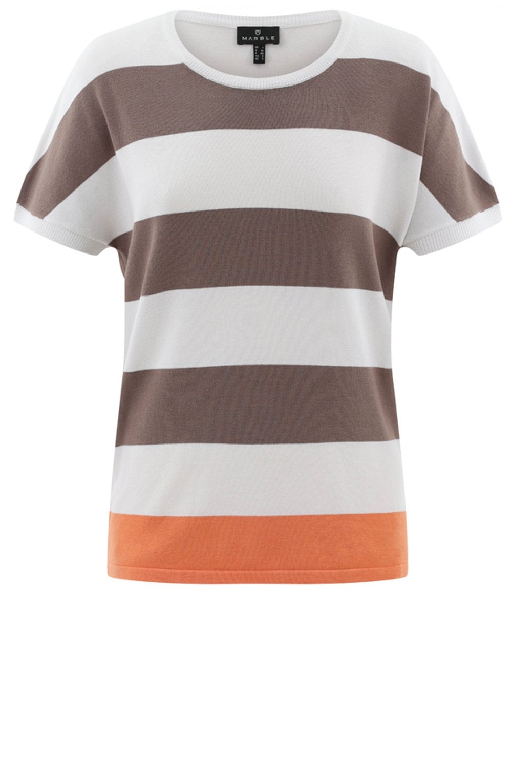 Toffee Brown Stripe Cap Sleeve Orange Hem Pullover