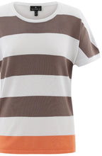 Toffee Brown Stripe Cap Sleeve Orange Hem Pullover