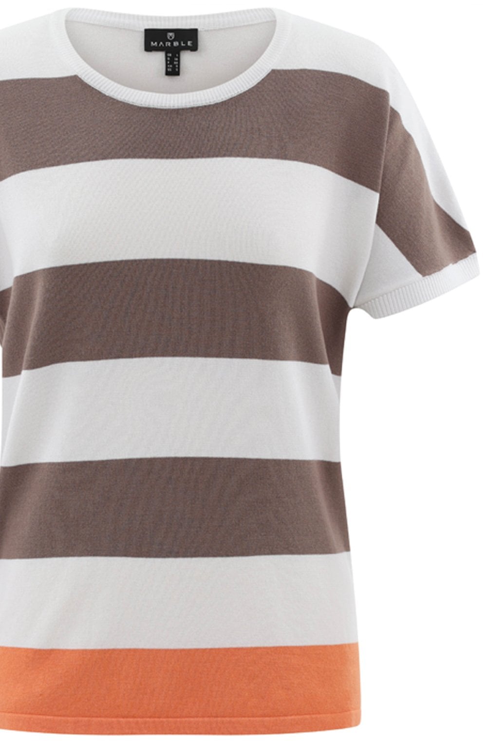 Toffee Brown Stripe Cap Sleeve Orange Hem Pullover