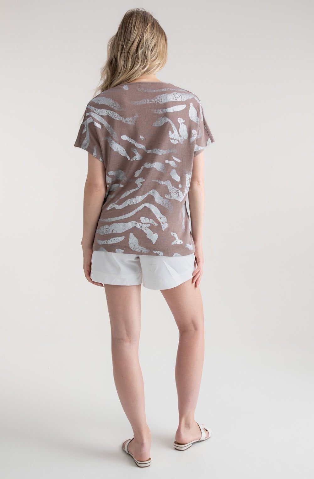 Toffee Semi Sheer Silver Foil Print Top