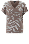 Toffee Semi Sheer Silver Foil Print Top