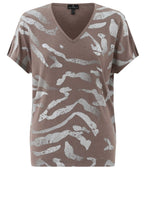 Toffee Semi Sheer Silver Foil Print Top