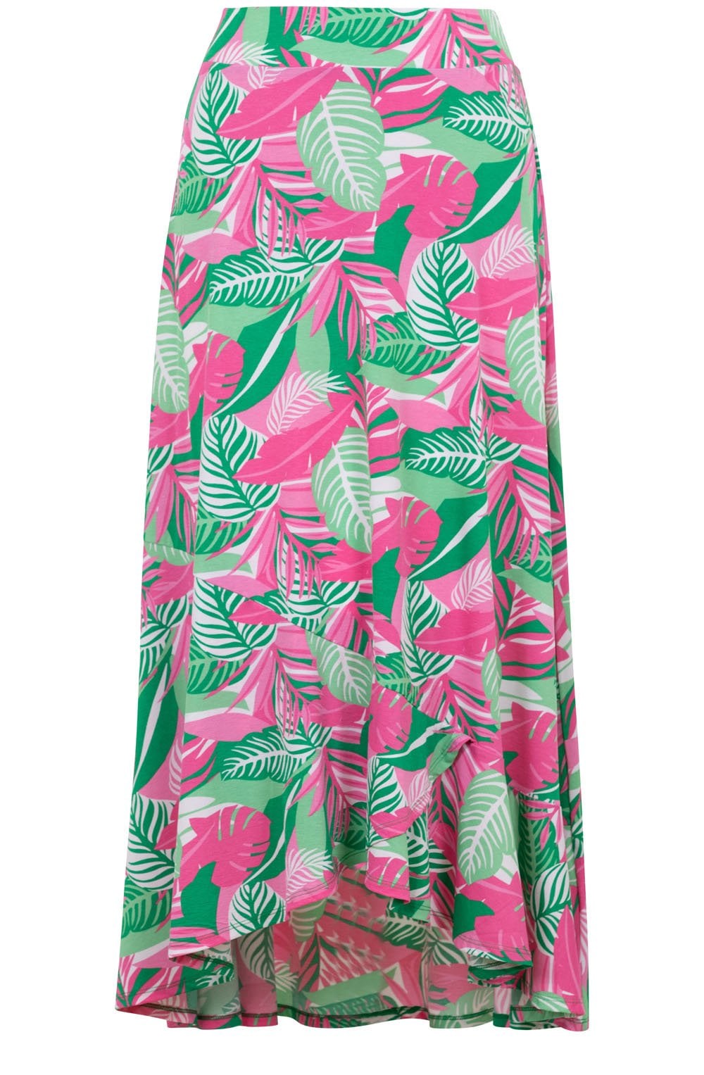 Tropical Print Asymmetrical Ruffle Skirt
