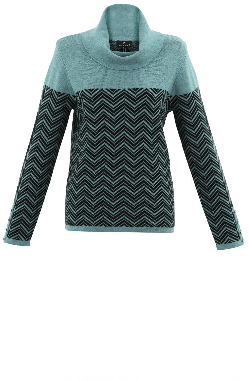 Turquoise Chevron Cowl Neck Jumper