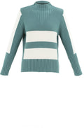 Turquoise Chunky Knit Block Stripe Jumper