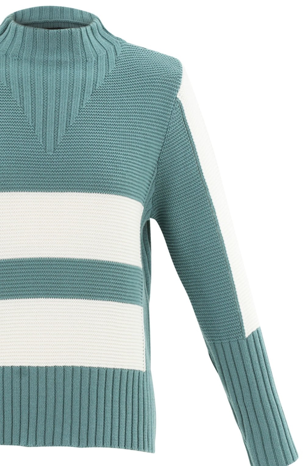 Turquoise Chunky Knit Block Stripe Jumper