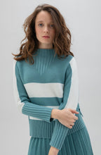 Turquoise Chunky Knit Block Stripe Jumper