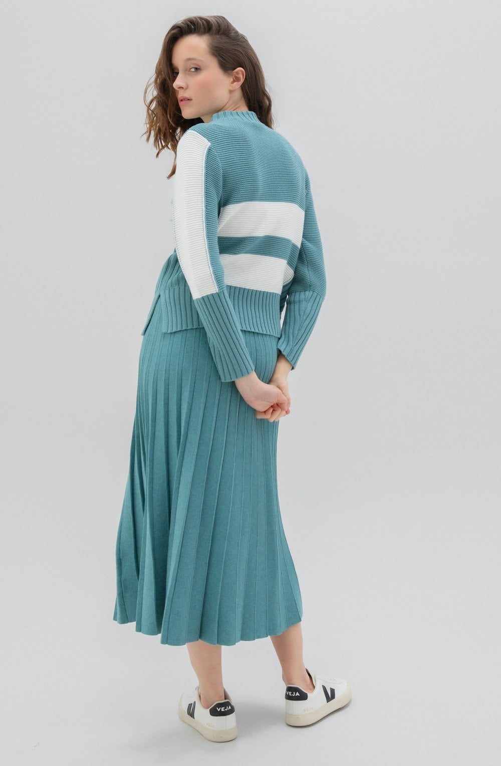 Turquoise Chunky Knit Block Stripe Jumper