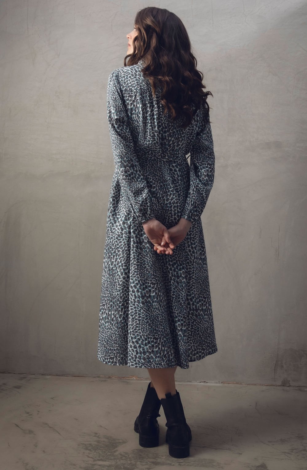 Turquoise Collared Fit & Flare Dress