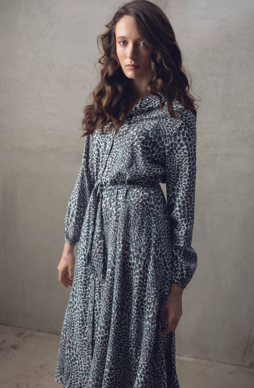 Turquoise Collared Fit & Flare Dress