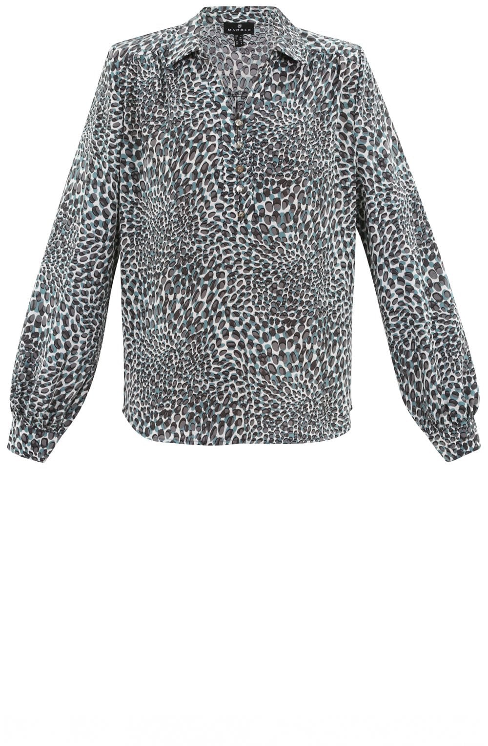 Turquoise Collared V Neck Blouse