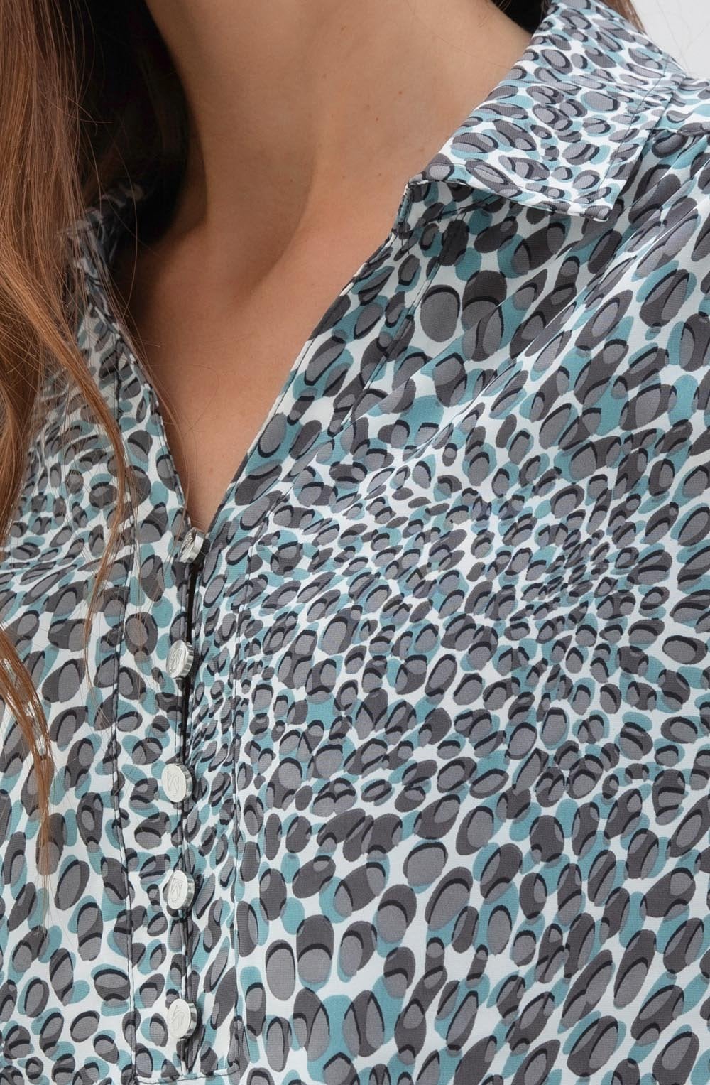 Turquoise Collared V Neck Blouse