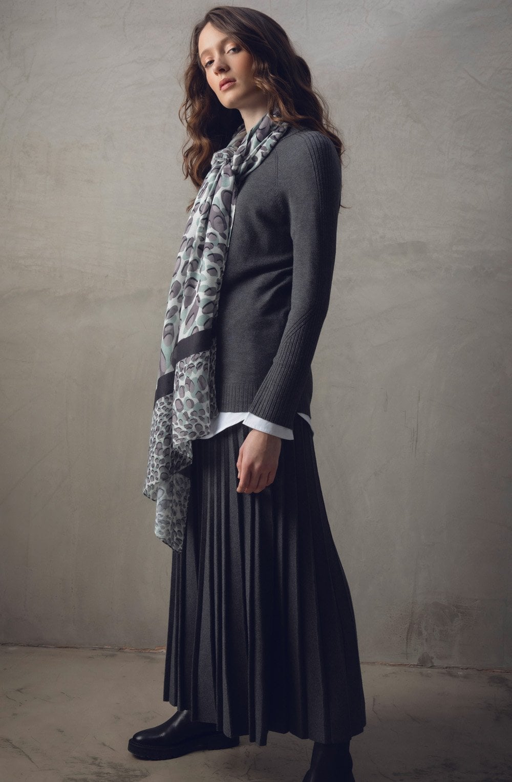 Turquoise & Grey Spot Print Scarf