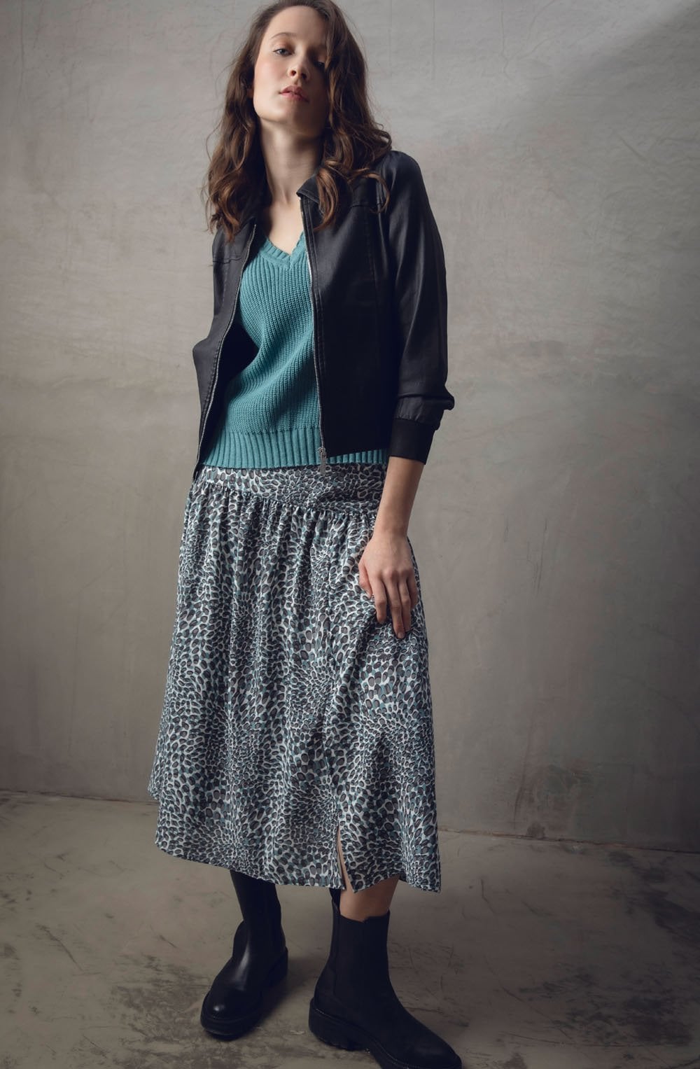 Turquoise & Grey Spot Print Skirt