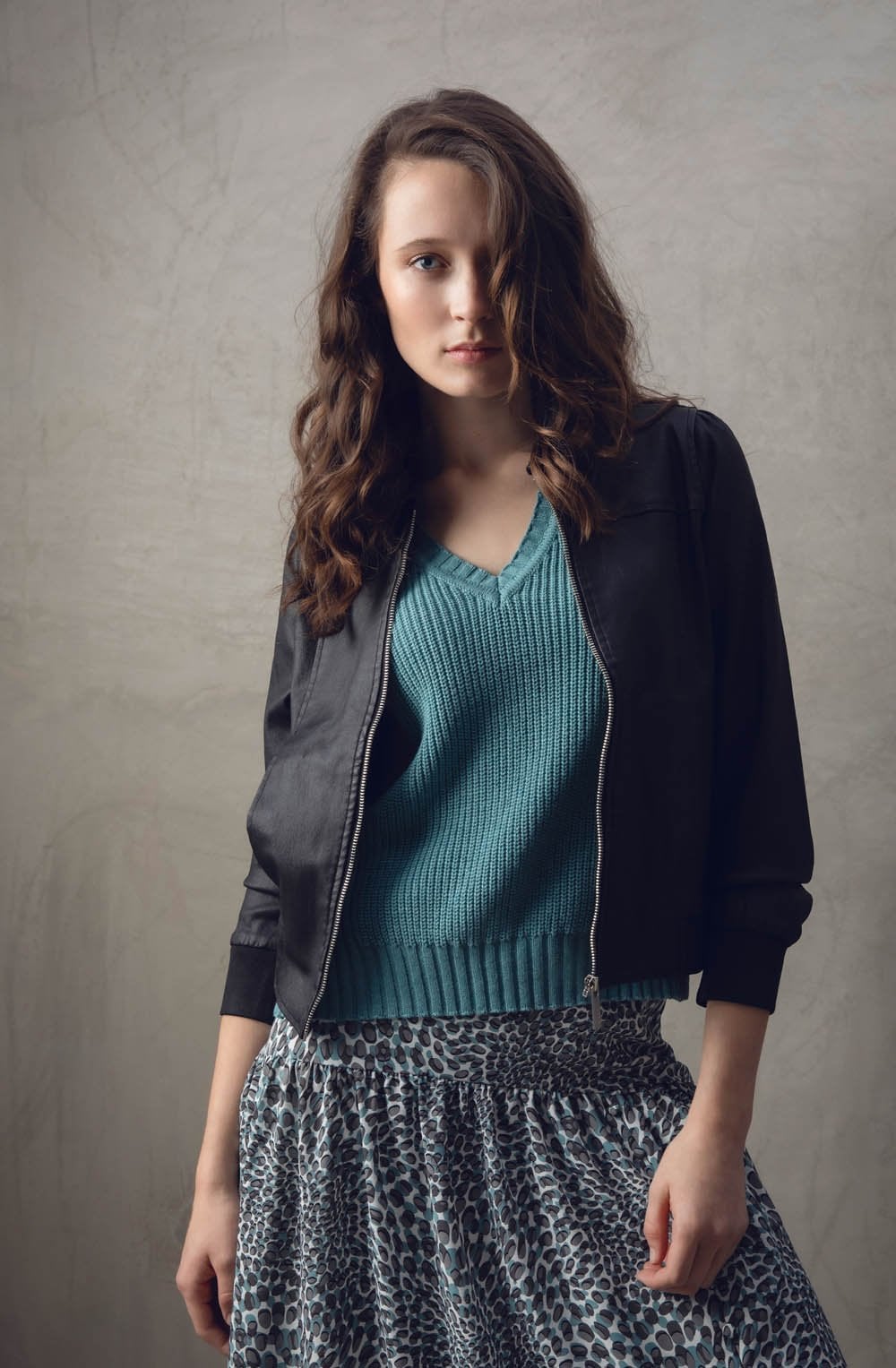 Turquoise & Grey Spot Print Skirt