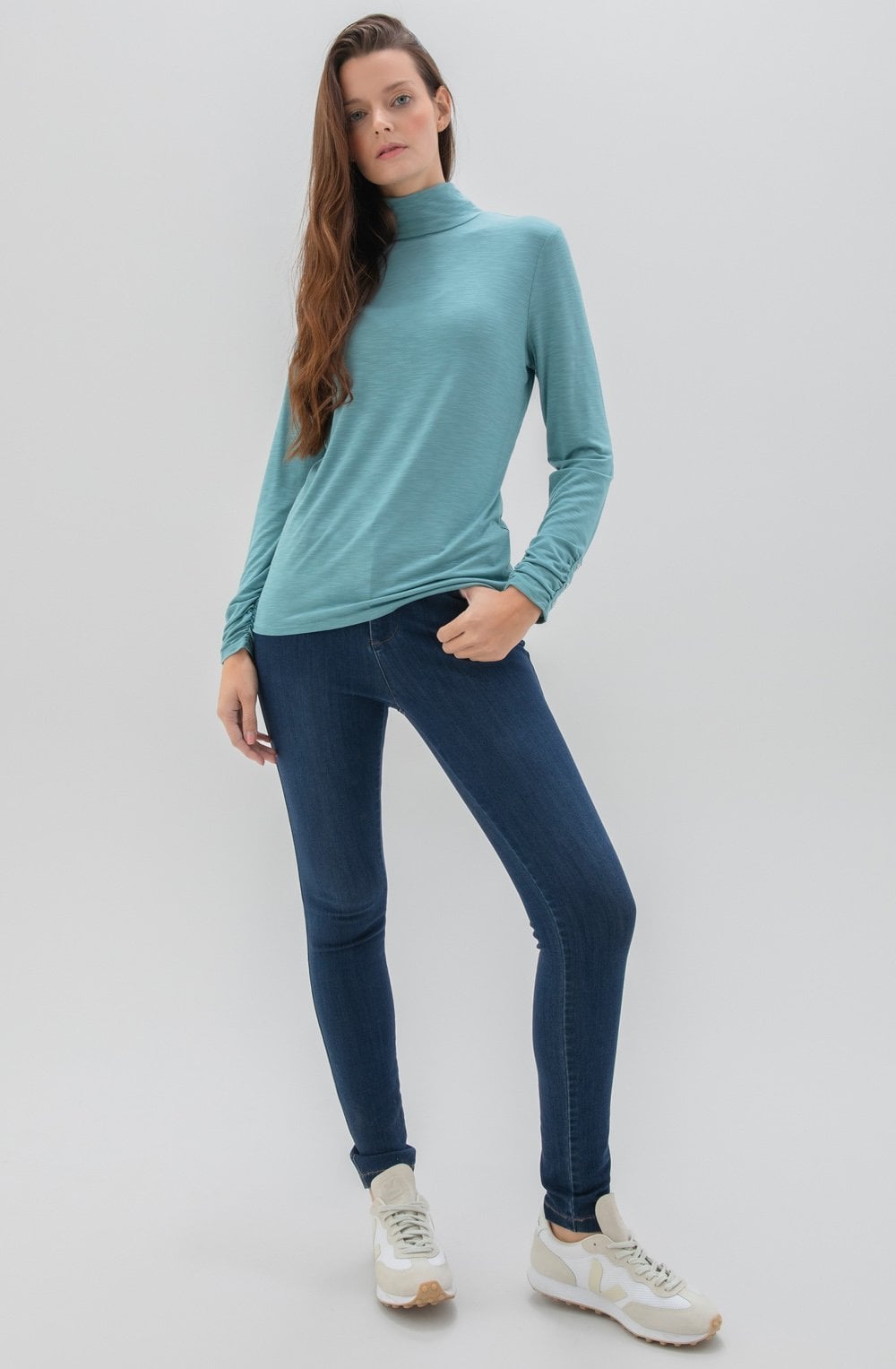 Turquoise Jersey Polo Neck Top