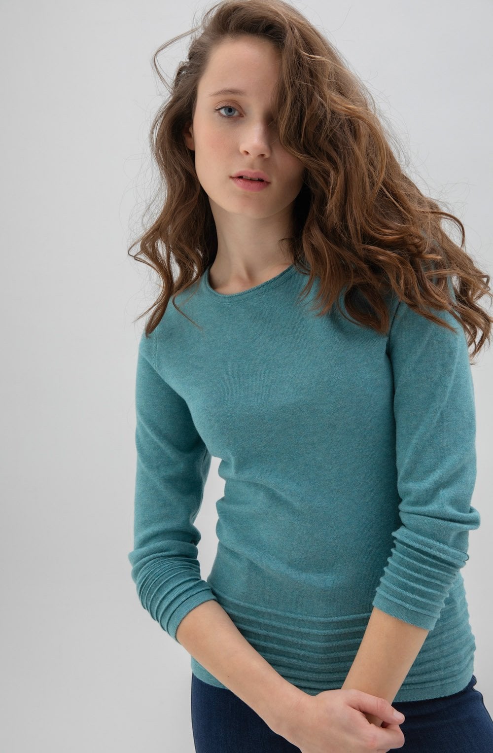 Turquoise Ribbed Detail Jumper