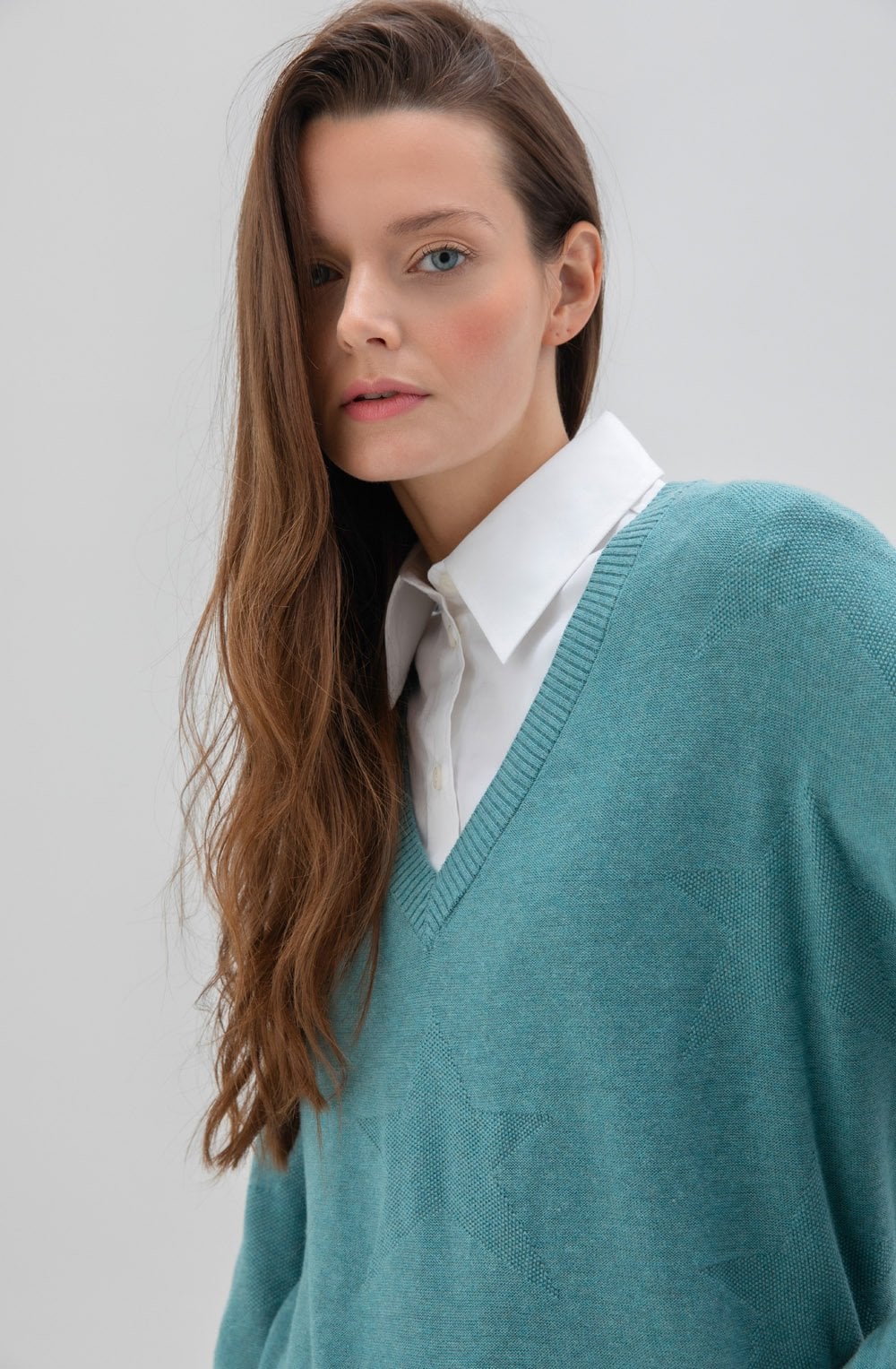 Turquoise Star Pattern Oversized Jumper