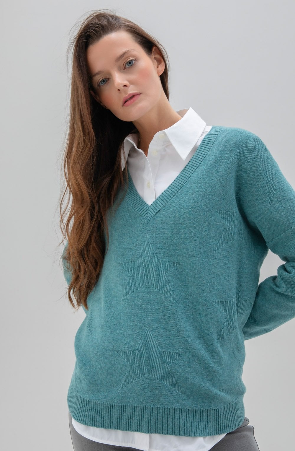 Turquoise Star Pattern Oversized Jumper