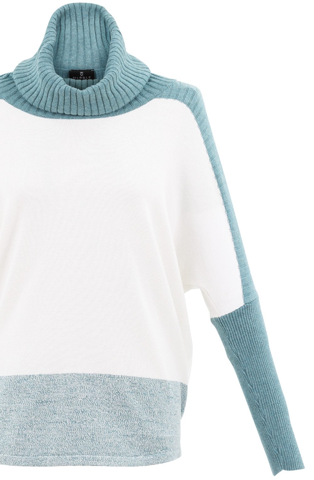 Turquoise & White Cowl Neck Jumper
