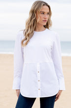 White Half Button Longline Blouse