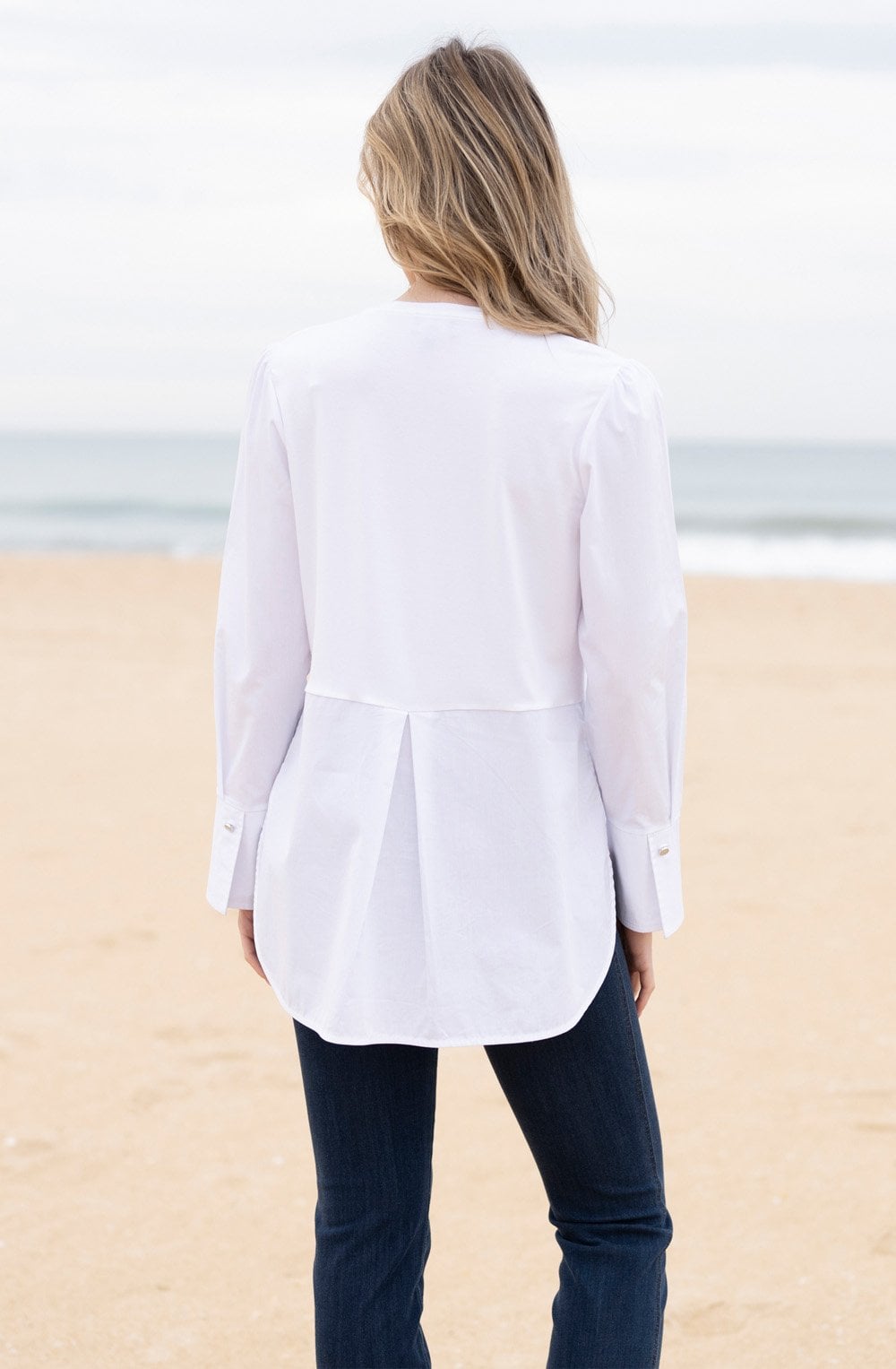 White Half Button Longline Blouse