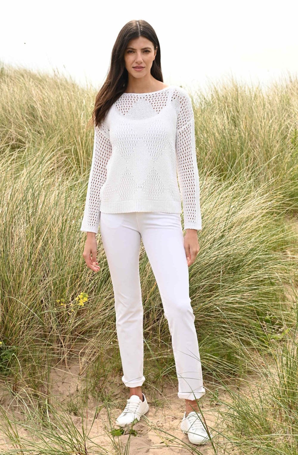 White Layered Open Knit Sweater