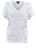 White Lightweight Top With Silver Abstract Stripes