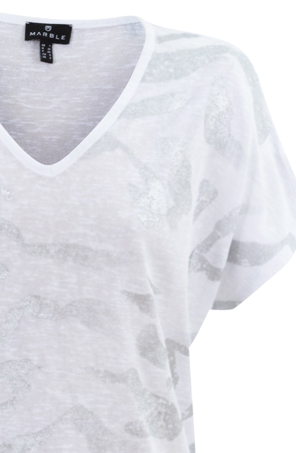 White Lightweight Top With Silver Abstract Stripes