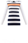 White Navy and Coral Striped Jumper