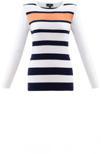 White Navy and Coral Striped Jumper