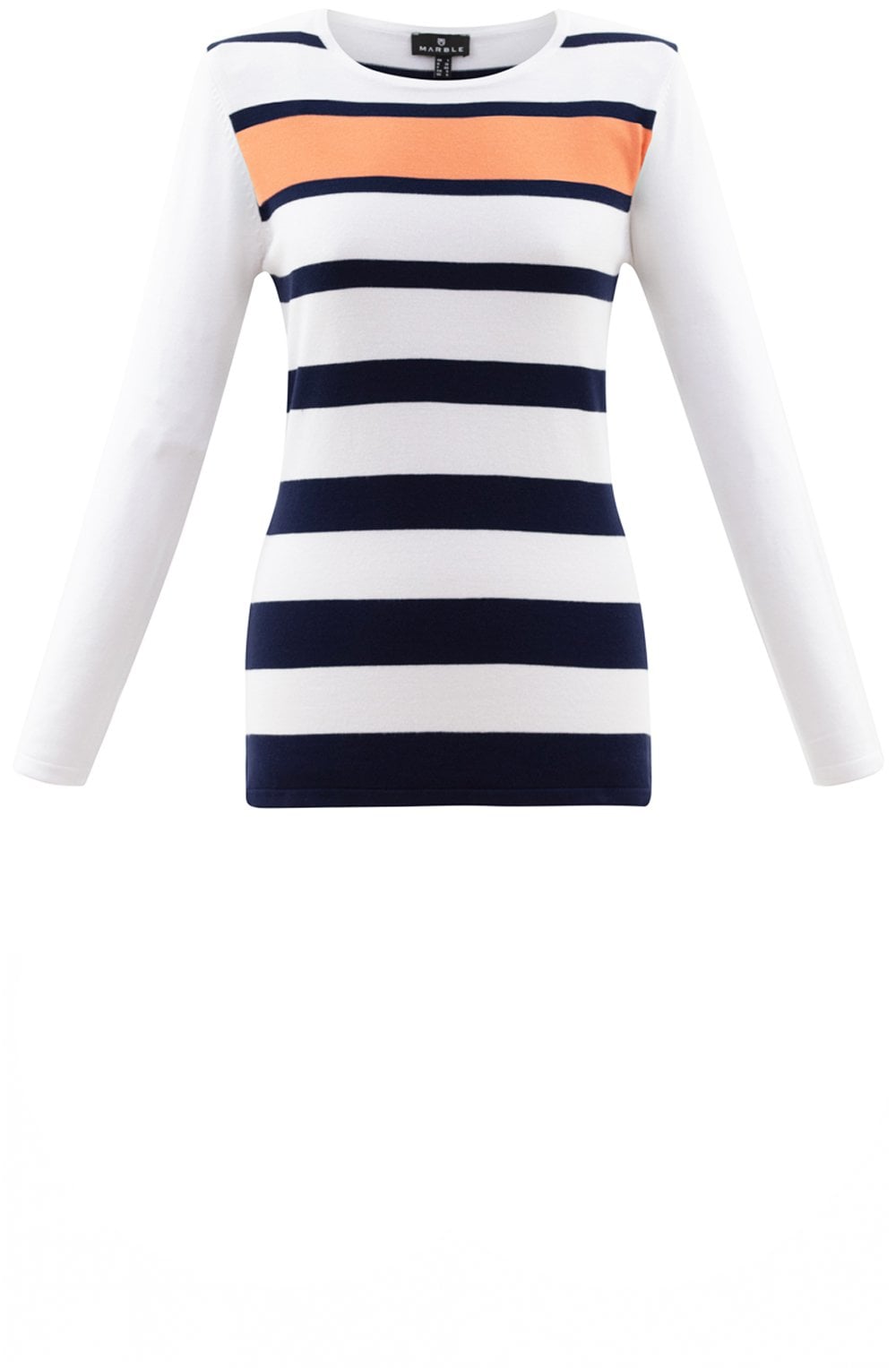 White Navy and Coral Striped Jumper