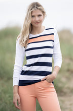 White Navy and Coral Striped Jumper