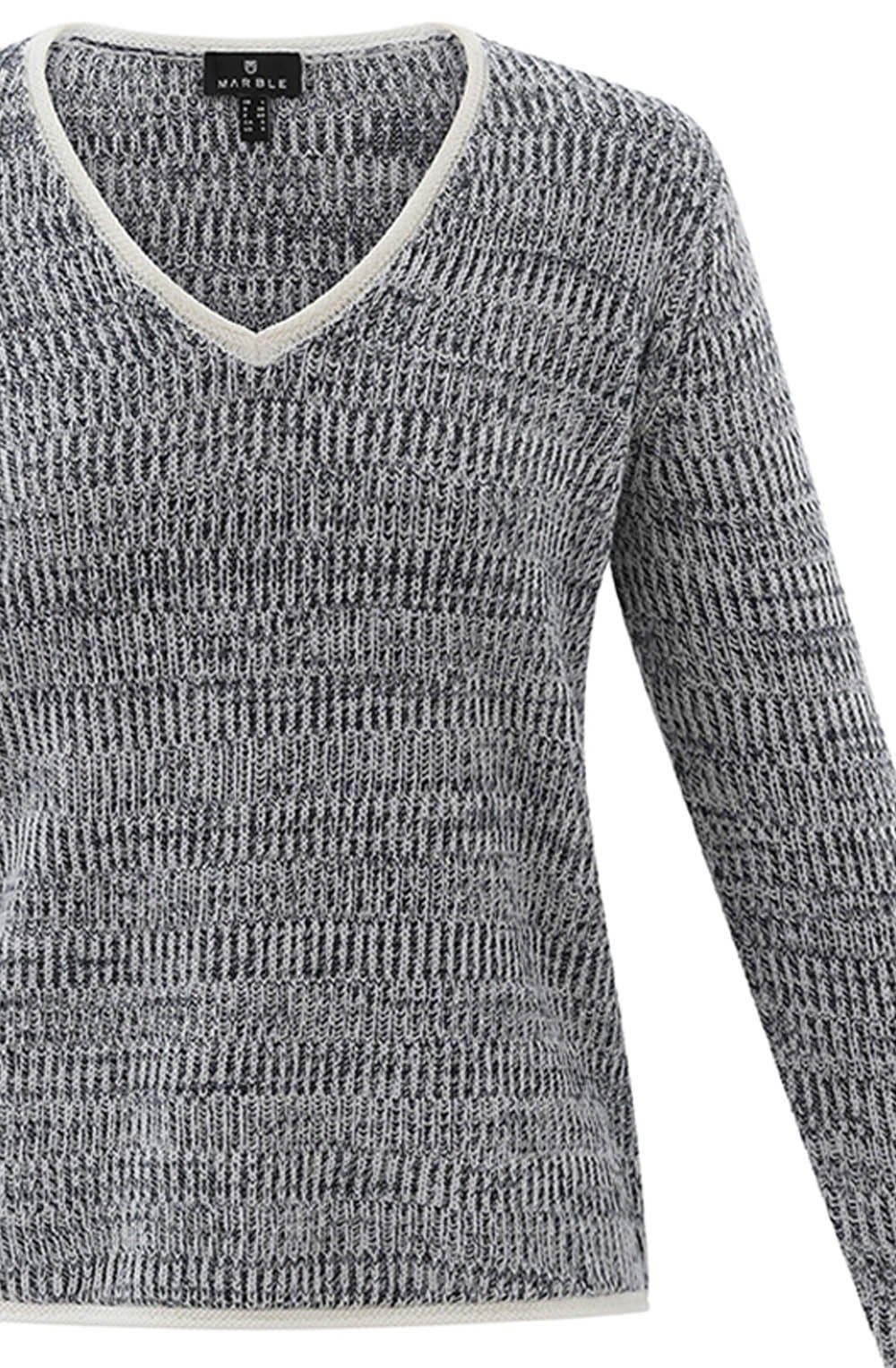 White Navy Marled Knit Jumper