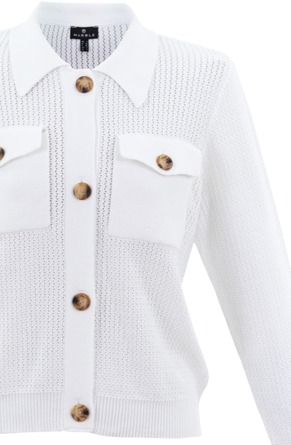 White Perforated Knit Cardigan