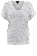 White Semi Sheer Silver Foil Print Top