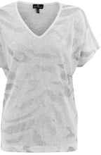 White Semi Sheer Silver Foil Print Top