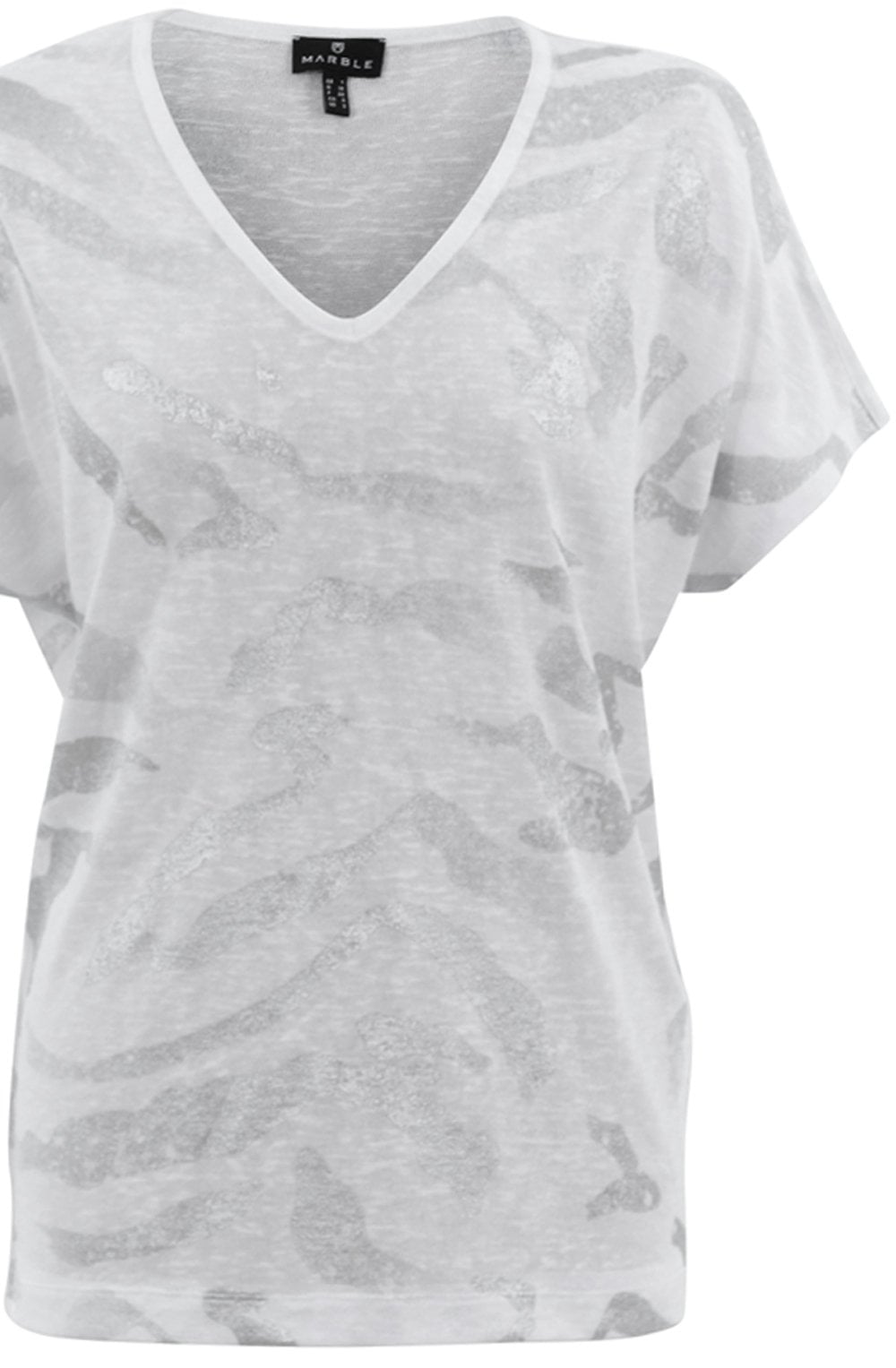White Semi Sheer Silver Foil Print Top