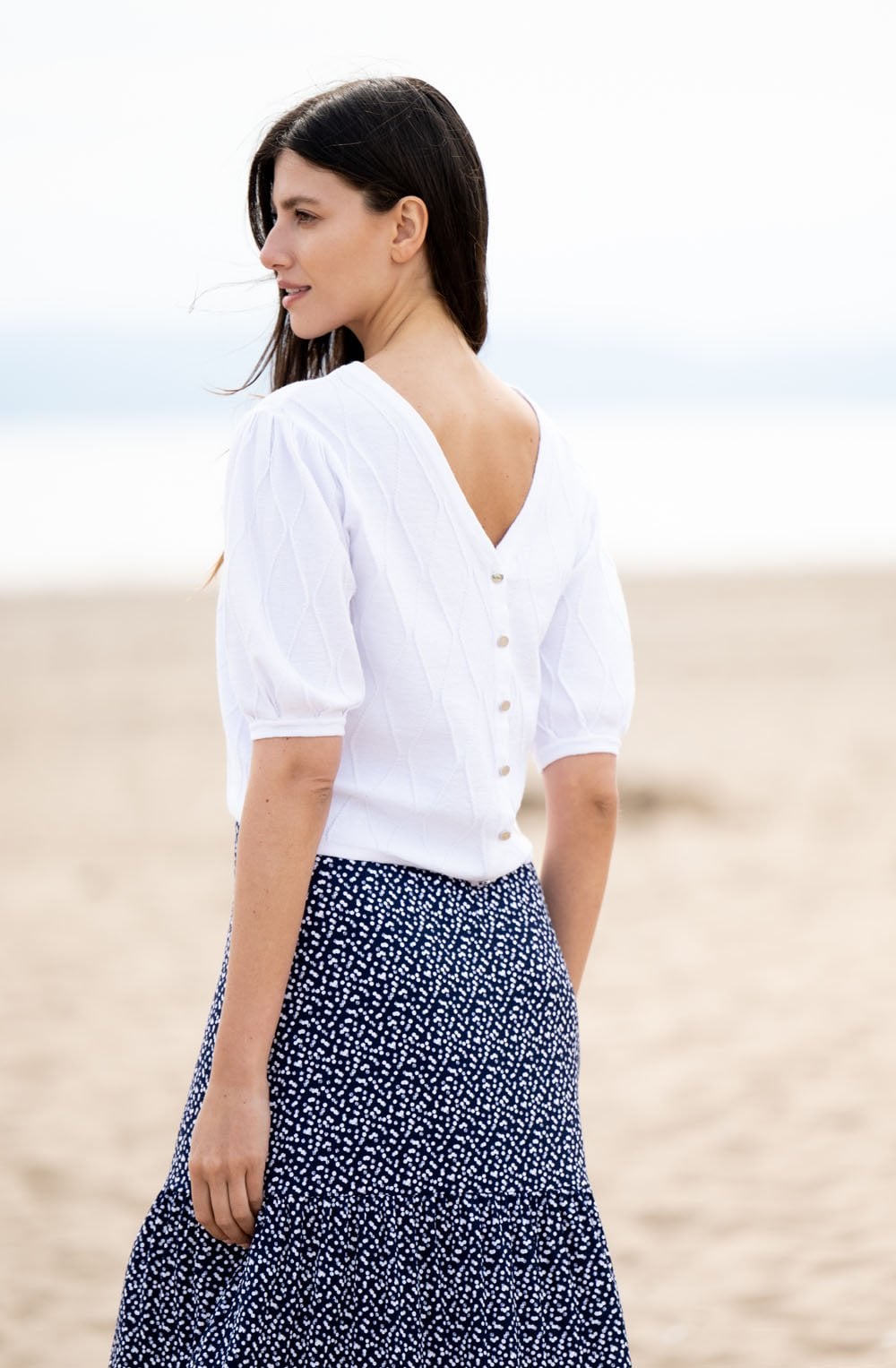 White Short Sleeved Reversible Cardigan