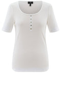 White Silver Button Detail T Shirt