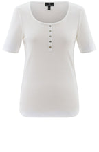 White Silver Button Detail T Shirt