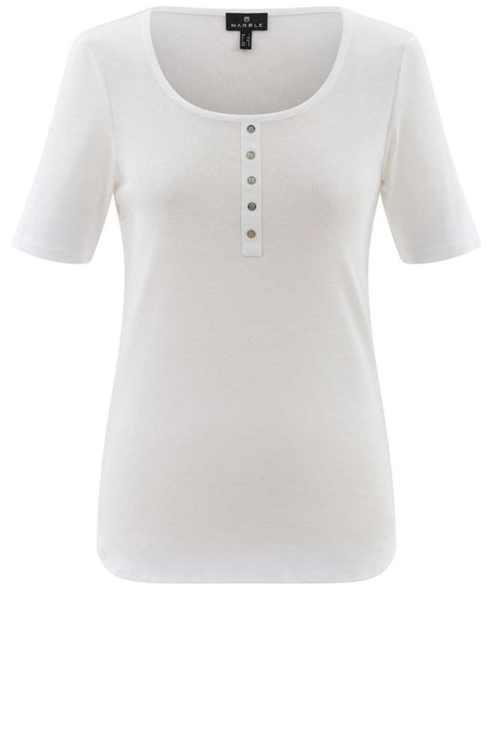 White Silver Button Detail T Shirt