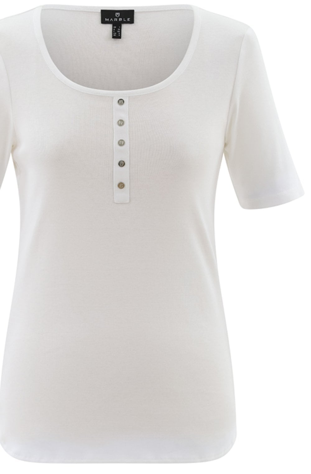 White Silver Button Detail T Shirt
