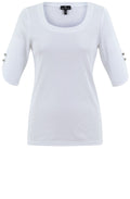 White Silver Button Sleeve T Shirt