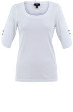 White Silver Button Sleeve T Shirt