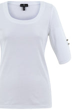 White Silver Button Sleeve T Shirt