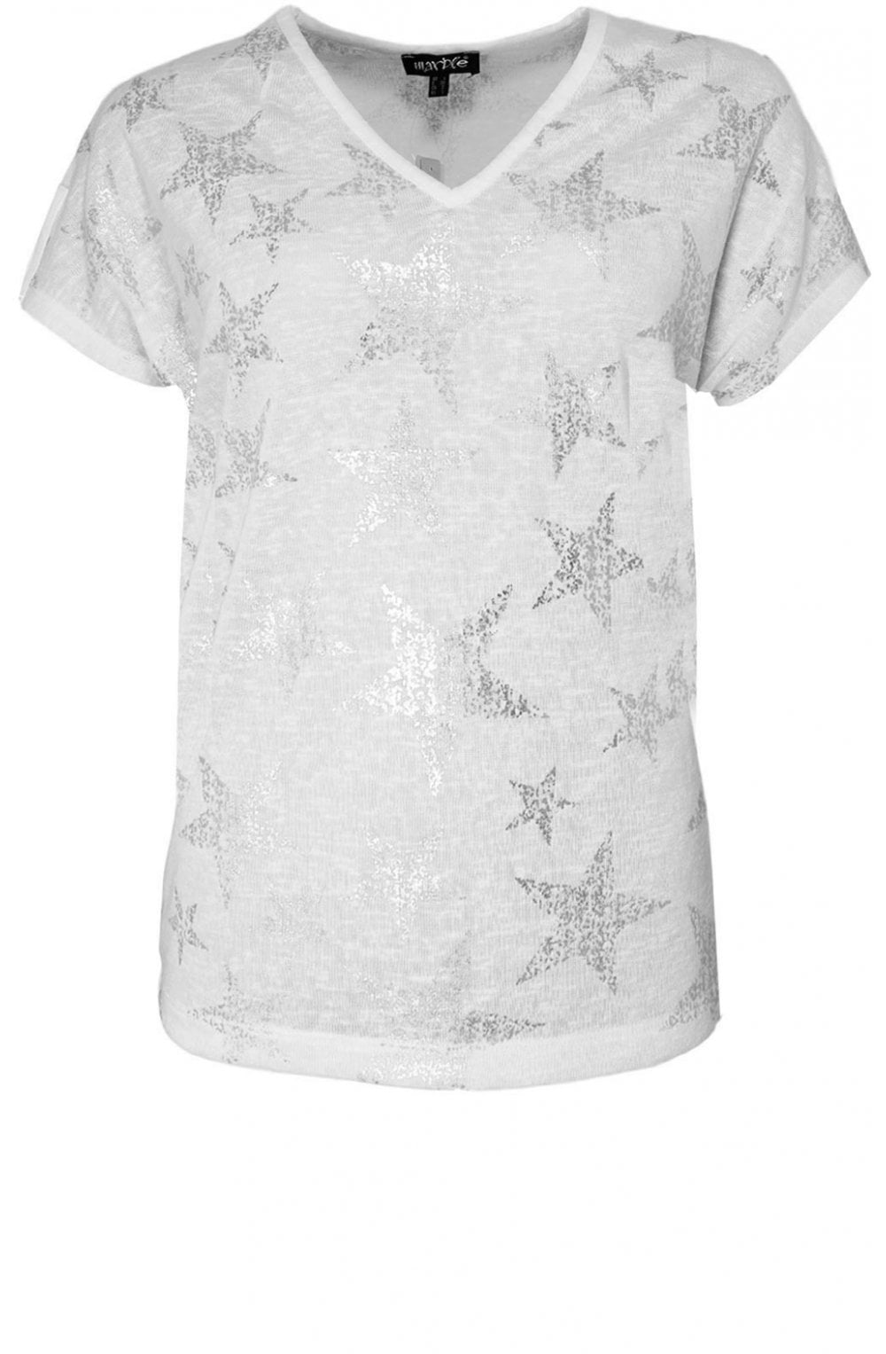 White & Silver Star Print Top